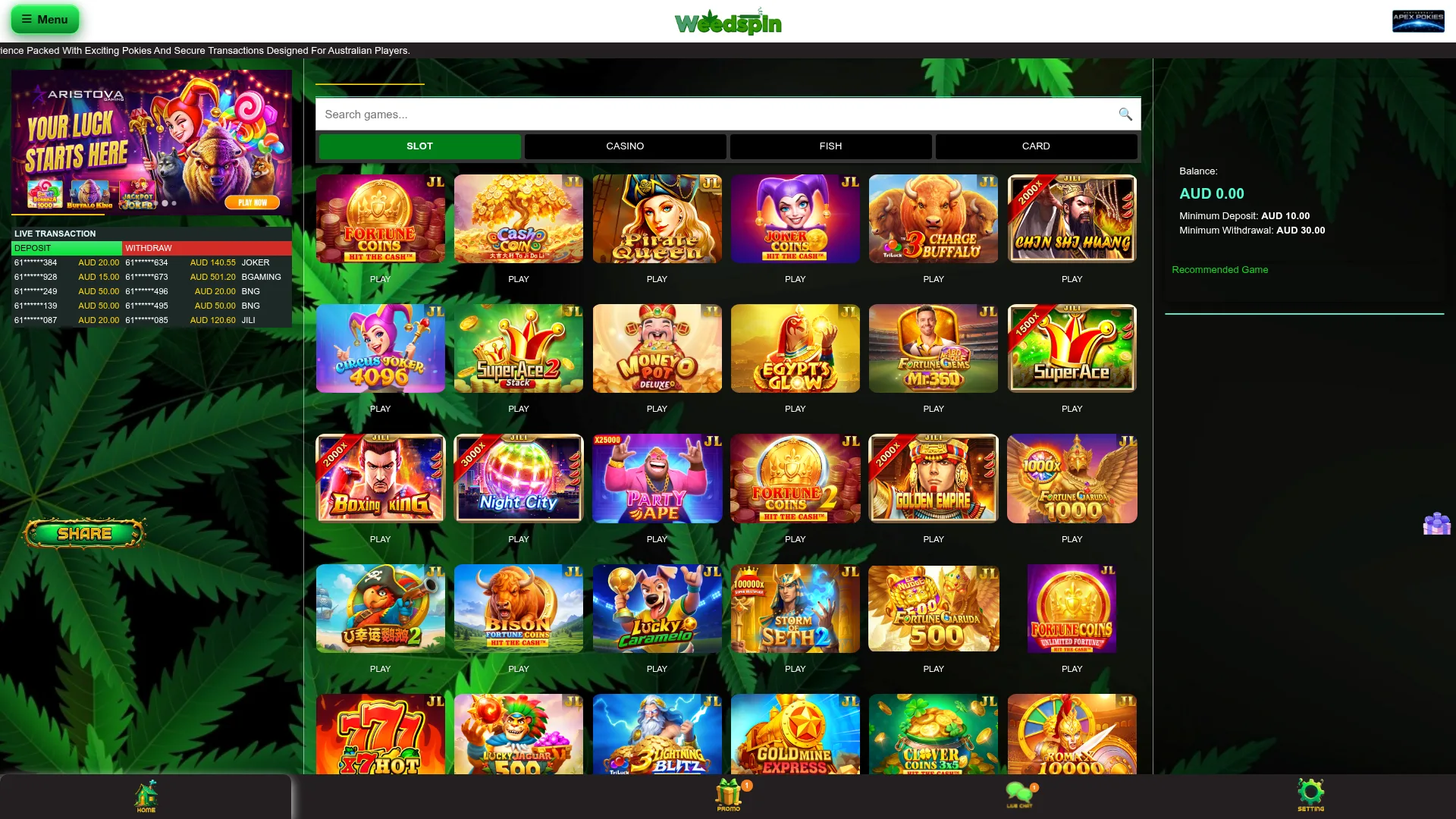 Weedspin Casino desktop browser view